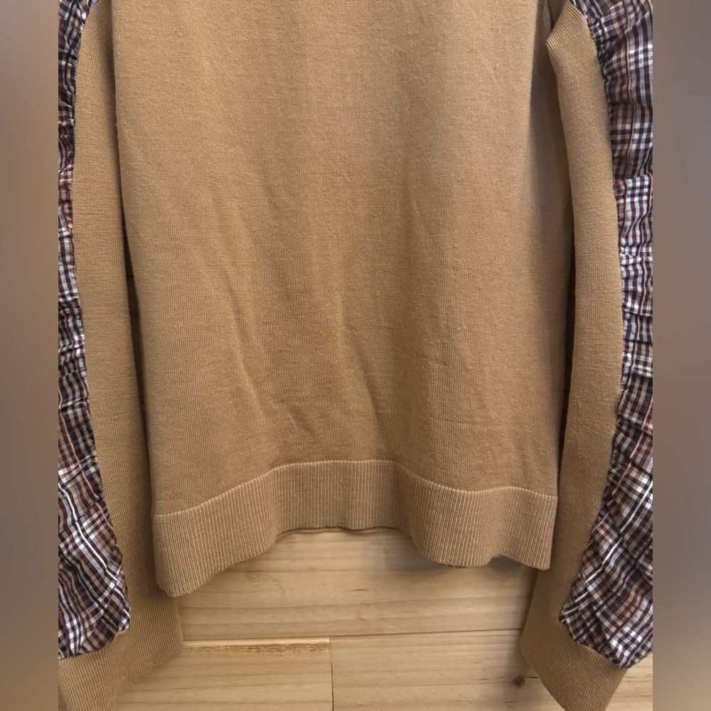 Veronica Beard Size Small Mixed Media Adler Wool Plaid Sleeve Pullover Sweater - Picture 3 of 11